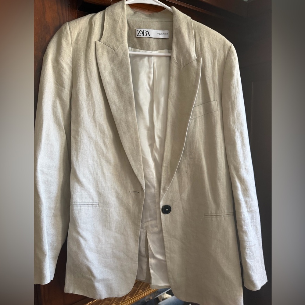 Zara Light Tan Linen Blazer